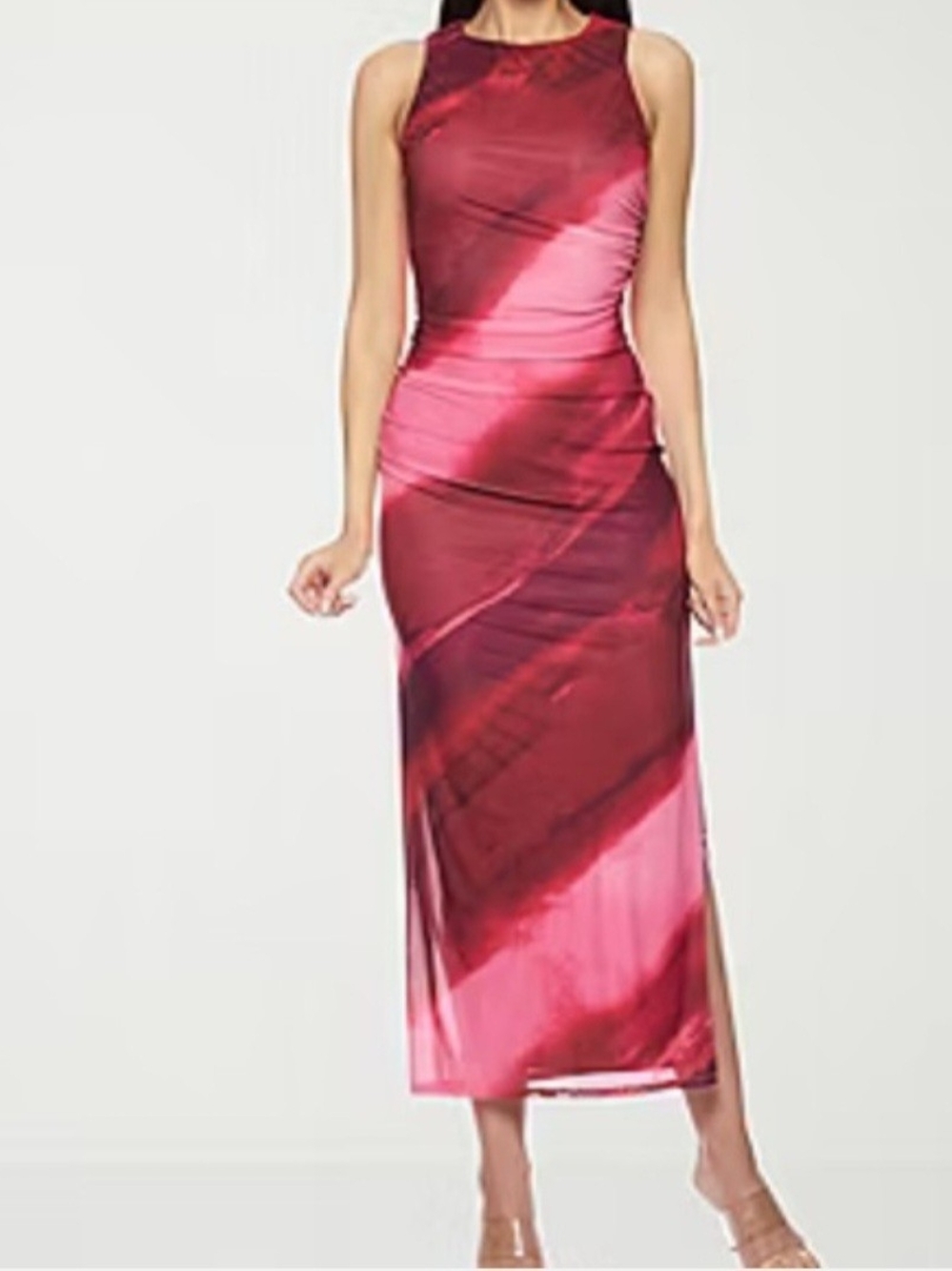 Sleeveless Red & Pink Printed Maxi Dress